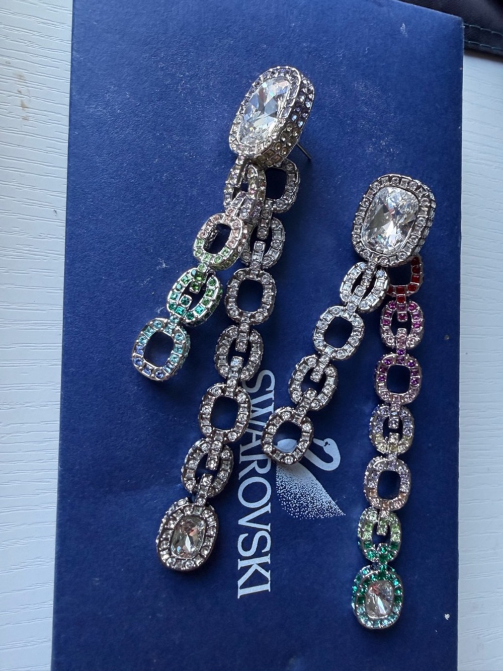 Swarovski Multicolor Crystal Link Drop Earrings - Clear & Rainbow Accents